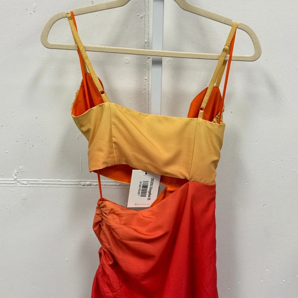 NWT Hello Molly Twin Flame Midi Dress Slit Ombre Yellow Orange Sz 2 Summer Party - Picture 6 of 10